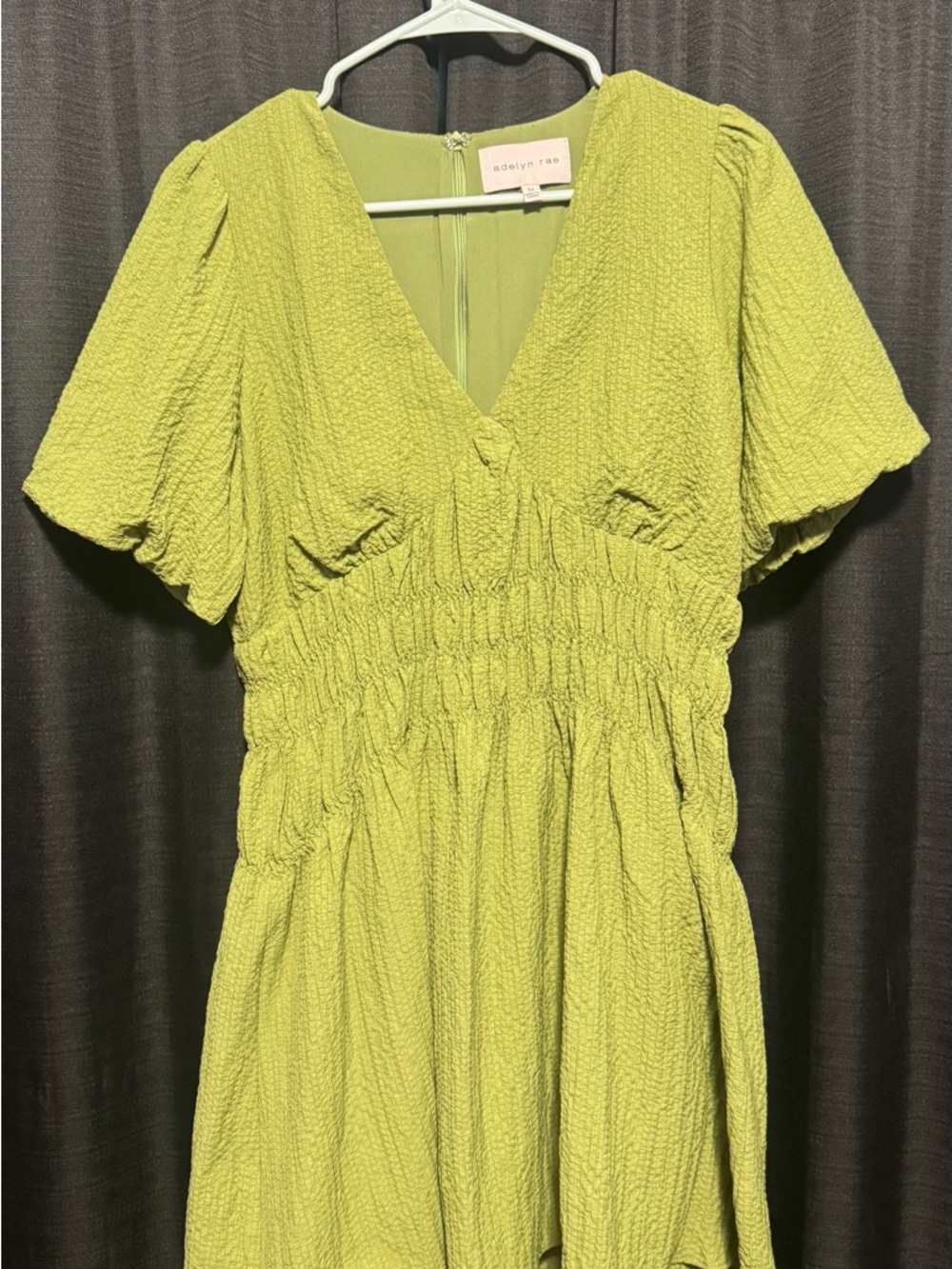 Adelyn Rae Lime Green V-Neck Textured Dress